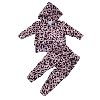 RTS Hoodie Suit Girls Clothing Sets 2021 Autumn Baby Leopard Printing Tracksuit Set Baby Clothes Boutique