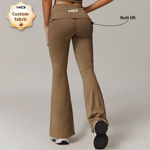 Quick Dry Fold-over Waistband Yoga Pants Women Mid Waisted Booty Tights Leggings Butt Lifting Fitness Workout Yoga Pants