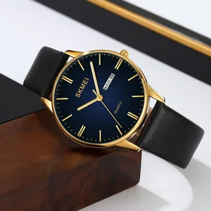 Skmei 2250 Luxury Chronograph Sport Simply Waterproof Stainless Steel Custom Men Black Minimalist Thin Leather Antique Coin