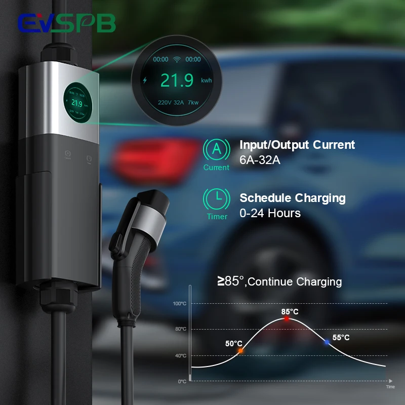 Adaptable Tails Portable EV Charger with Multi Plugs Car Charging Station Type 2 EV Wallbox Charger Mobile EV Charging Station
