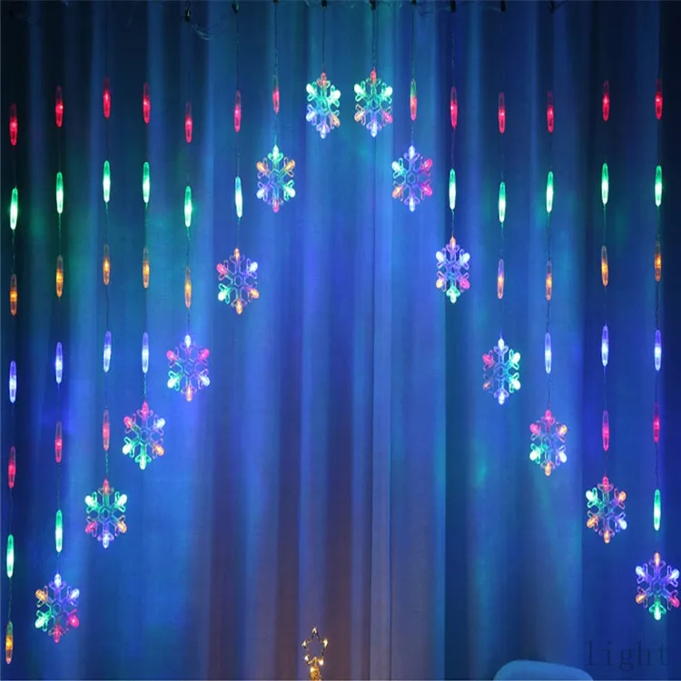 Colorful Xmas Inverted V Snowflake LED String Curtain Light Flashing Holiday Party Connectable Wave Fairy Decoration