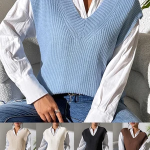 Clothing Manufacturer Women's Vest Women's Spring and Autumn New Style V-neck Simple Woven Sweater