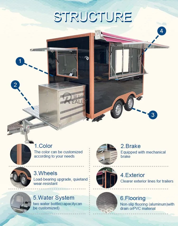 Oem Custom Food Truck Mobile Food Vending Van Trailer Extended Kiosk