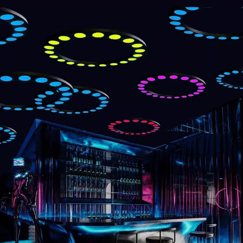Creative Iron Atmosphere Ring Light for Barbecue Gyms Hot Pot Restaurants and Decorative Colors Colorful Music Bars