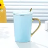 Glossy blue porcelain lid with gold spoon