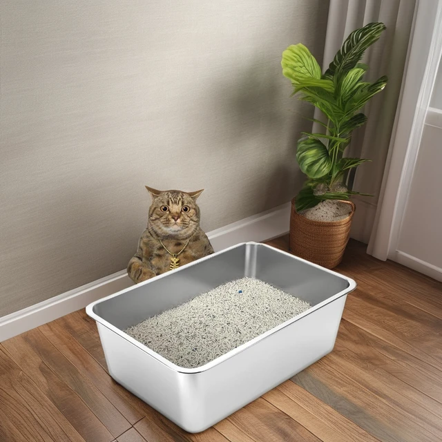 Wholesale Extra Large Open Cat Litter Box High Deepened Anti-Splash Square Basin Stainless Steel Plastic Cat Toilet Pet Toilets