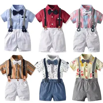 2024 new style Lower Price Fashion Korean Striped Short Sleeve T-shirt Elastic Shorts baby boy 2 piece outfits