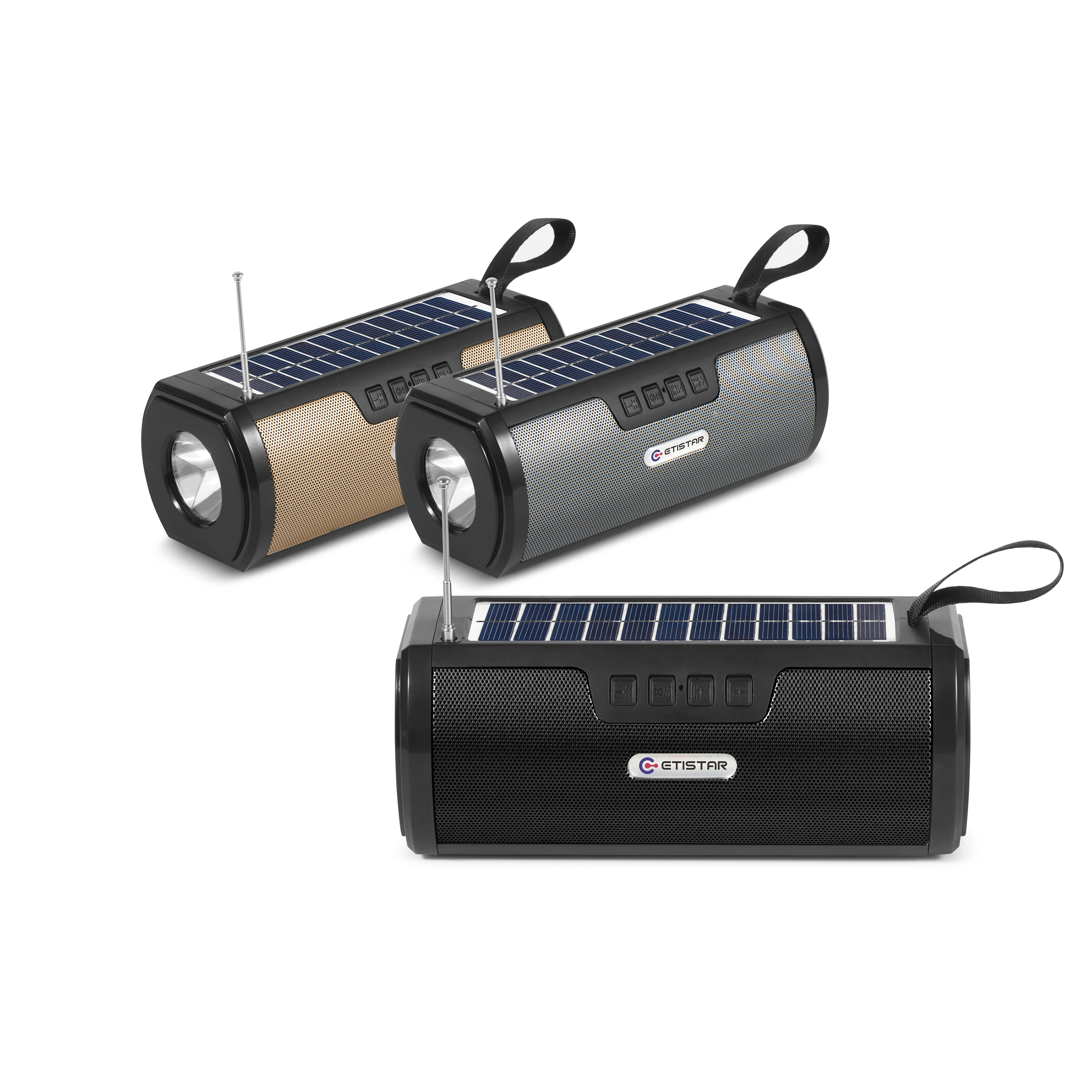 5W Bluetooth Speaker with New Design Mini Portable Solar Speaker with LED Flashlight Auxiliary Input Powered Battery Outdoor