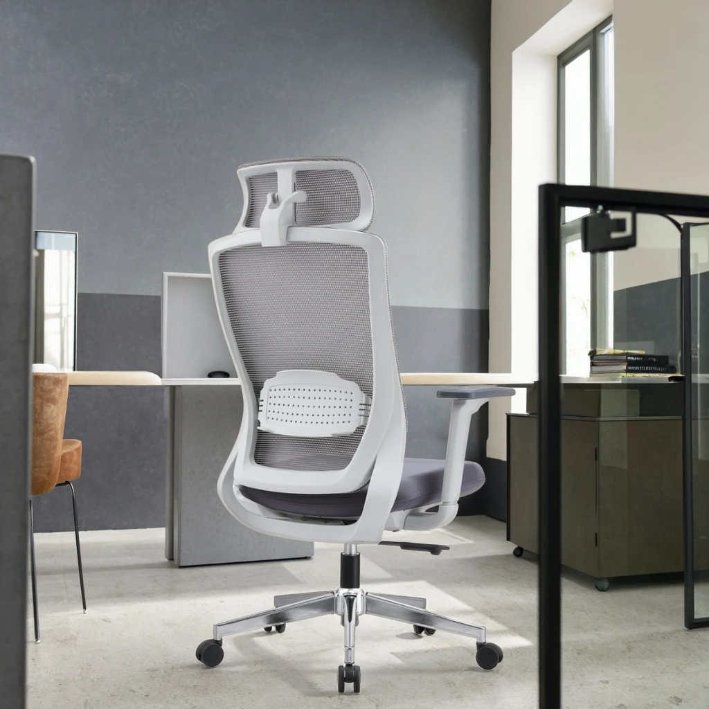 Grey Refined Office Chair 8CM Adjustable Lumbar Steel Frame Construction Premium Professional 5