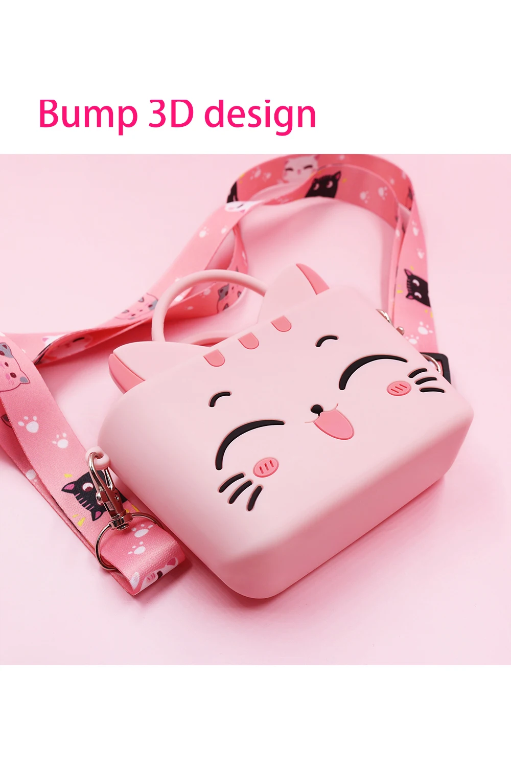 lovely Happy cat silicone hand rope wallet cute girls mini cartoon small rubber coin purse
