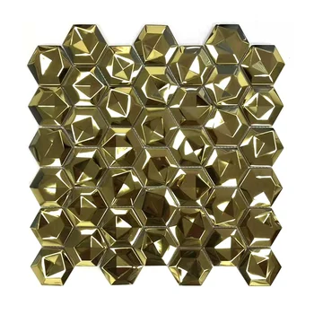 Wholesale Modern 3D Gold Tiles Peel Stick Murals Kitchen Backsplash Metal Mosaic Tile