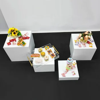 white buffet acrylic riser cube display Set of 4 White Acrylic buffet riser for food display