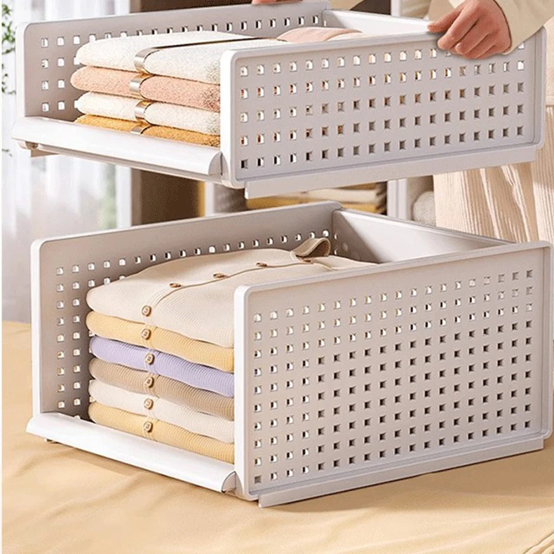 Stackable Plastic White Wardrobe Storage Basket Drawer Type Closet Storage Box for Clothing for Bathroom & Living Room manufacture