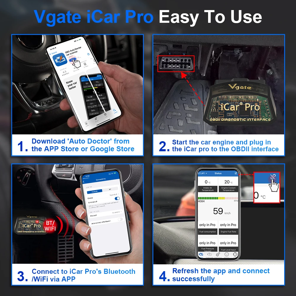 Vgate ICar Pro OBD2 Wireless Connection BLE Diagnostic Tool Lower Power Consumption for Android