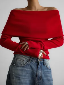 Cross-border Women's 2026 Autumn Korean Sweater Polyester/Nylon Anti-Pilling Long-sleeved Knitted Base Shirt O-Neck Sexy Front