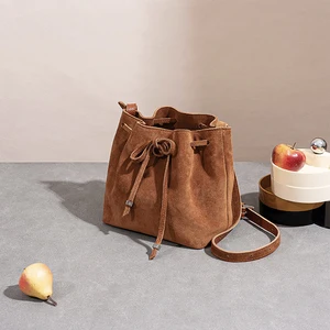 2026 New Designer  Vegan Leather Suede Soft Bucket Bag for Lady 2022 Simple Retro Long Strap Shoulder Crossbody
