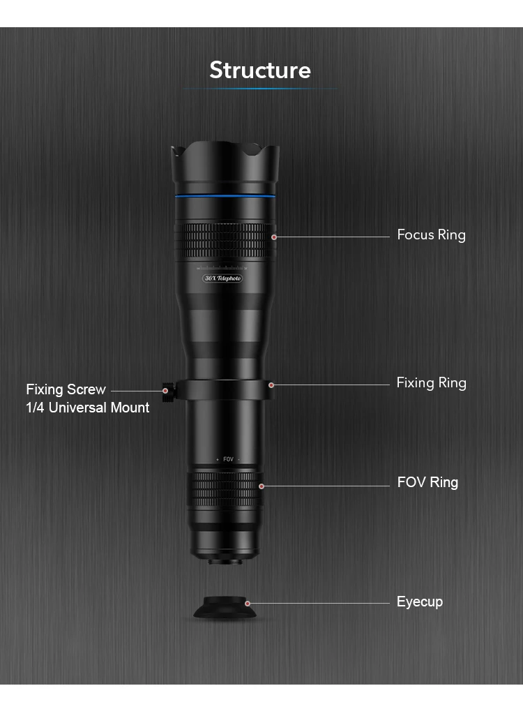 Super Zoom 36x Telephoto Lens Apexel 36X Telephoto Lens Enhance