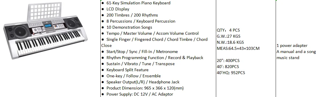 Meike MK-922 61-Key Electronic Piano Keyboard for Beginners