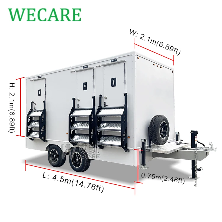 Wecare Customised Luxury Porta Potty Business Mobile Vip Restroom Trailer Outdoor Mobile Portable Toilet Trailer