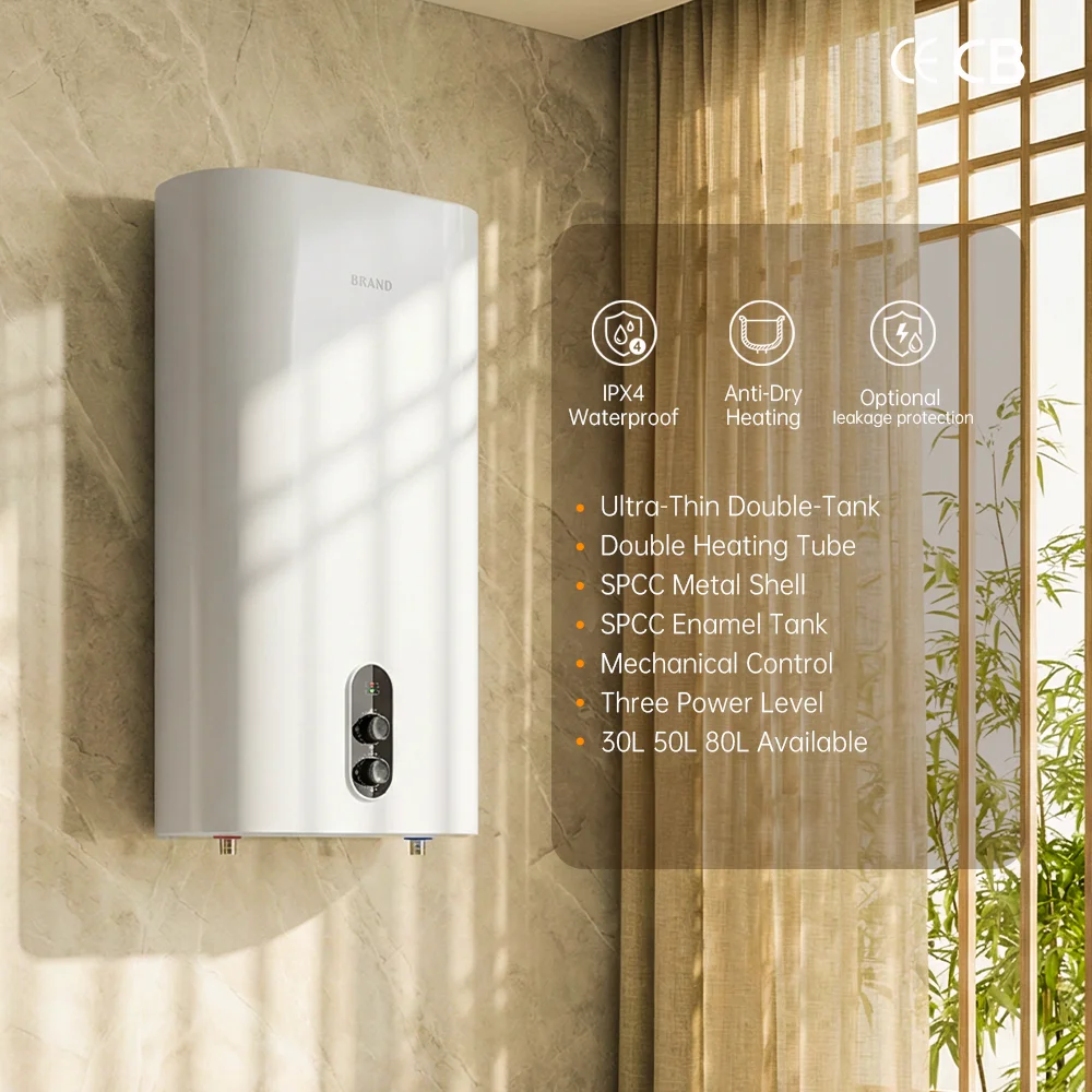 1500 W 220 V Muralis Aqueus Calorifer cum Enamellato Integumento et Metallaeo Corpore ad Lavacrum, cum Aqueo Calorifero Electrico ad Reservandum 30 L/50 L/80 L