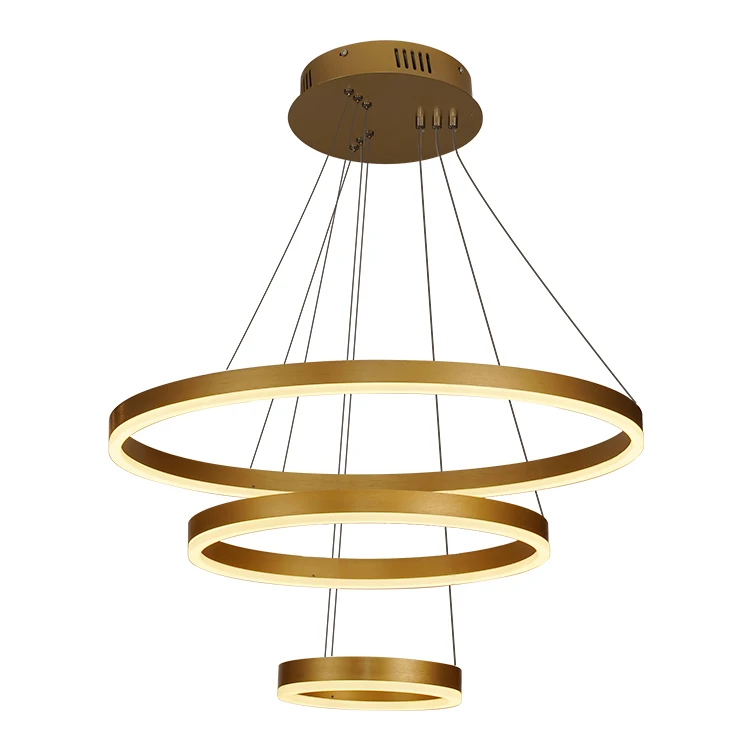 Современный Крытый ресторан гостиной декоративные круглые кольца акриловые алюминиевые роскошные подвесные потолочные хрустальные люстры лампы