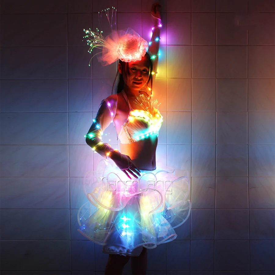 Full Color Performance LED Dress Sexy Dance Without Clothes fairy Lights  With Dance Props