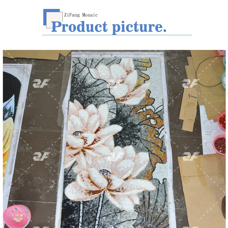 ZFカスタマイズされた蓮の花の絵画中国モザイク工場卸売ガラス