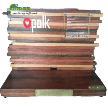 Counter top wooden stand, compartments earphone showing rack, display unit for headset , desktop timber plate, point of sales