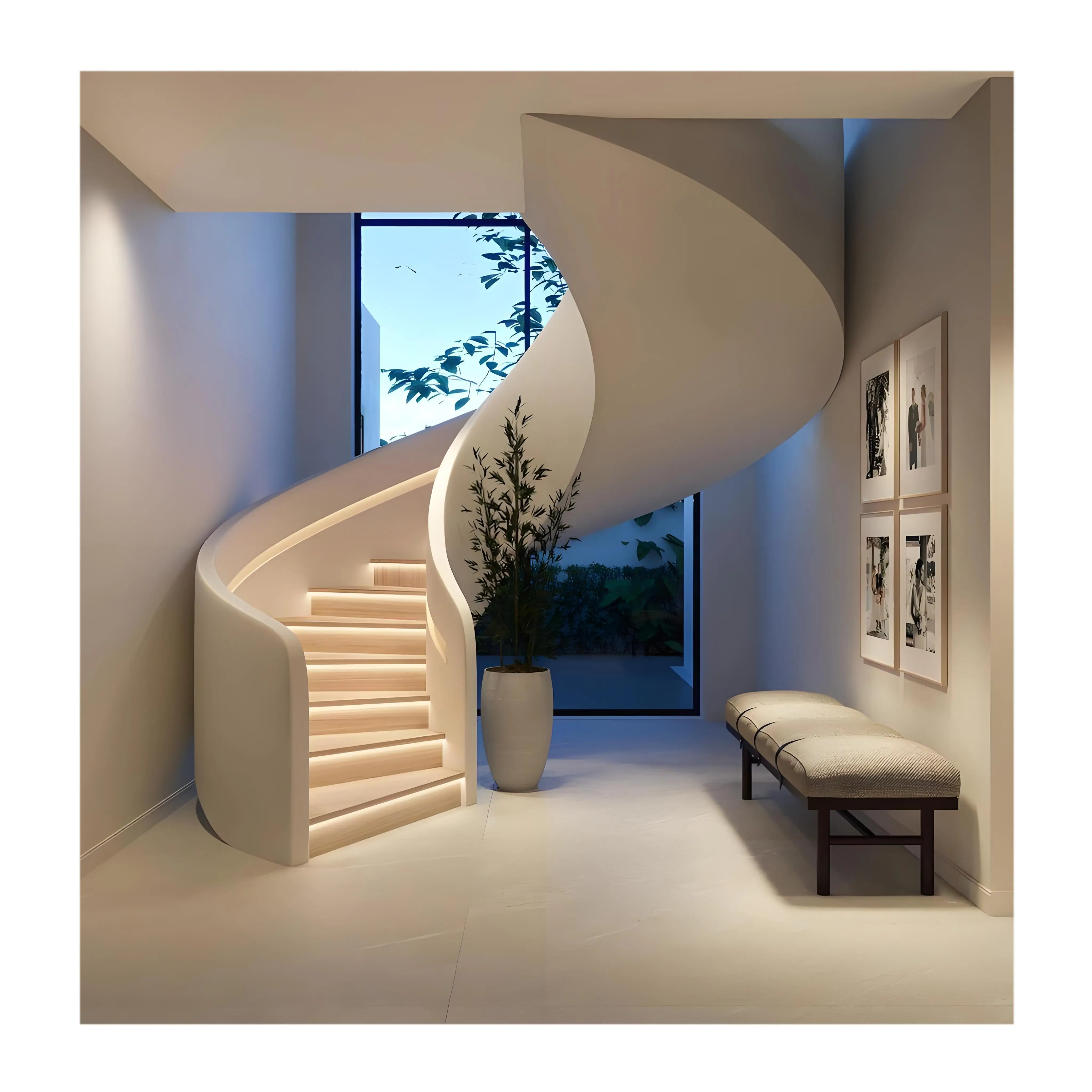 Luxury Indoor Spiral Staircase with Custom Wood & Glass Railing