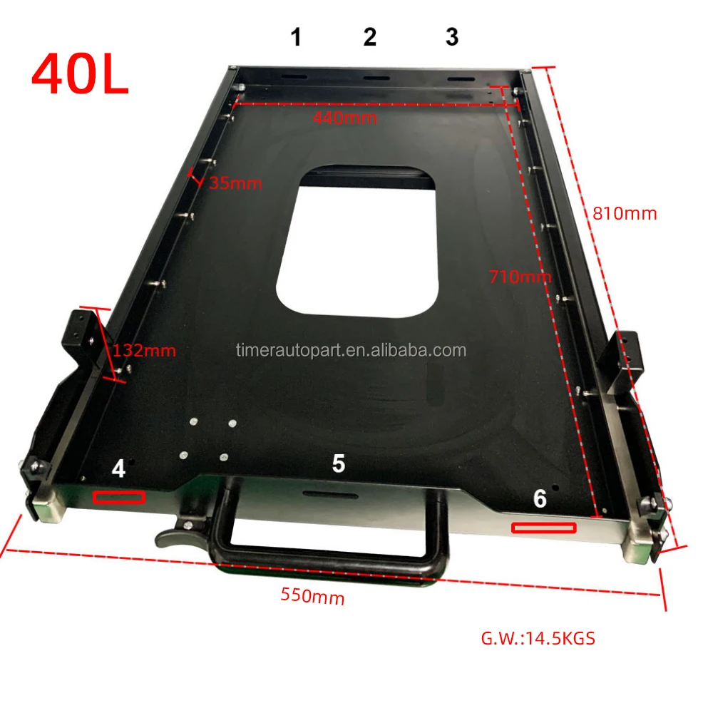 40L Schwerlast-Metall-Kühlschrankauszug, neuer kippbarer hinterer Schubladen-Kühlwannen-Einsatz, 4x4 Offroad-SUV-Auto-Innenausstattung, Stahlschienen – Detail 2