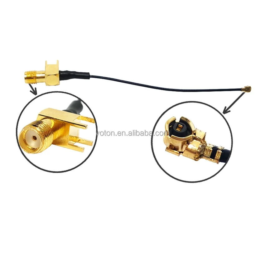 UFL MHF 1/3/4  to SMA Female Right Angle PCB Mount Connector with  0.81mm 1.13mm 1.37mm RF Coaxial Coax Cable Assembly