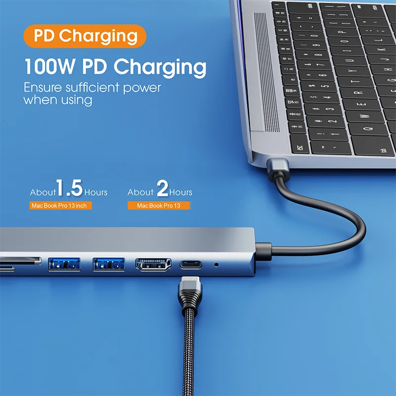 8 в 1 USB-концентратор типа C с Gigabit Ethernet 8-портовый USB-адаптер док-станции для ноутбуков MacBook Pro Air