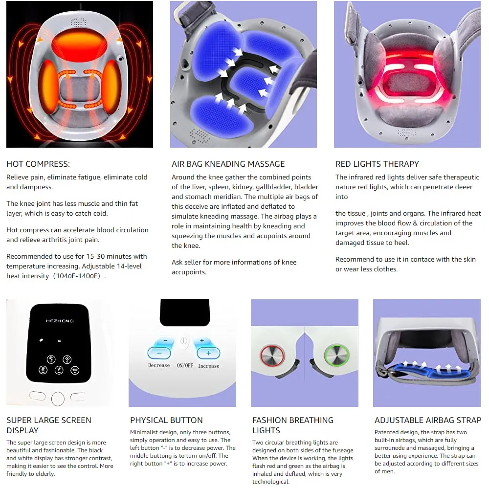 Rechargeable Electric Infrared Knee Massager With Air Pressure, Vibration, Heating for Rehabilitation, Pain Relief,Physiotherapy