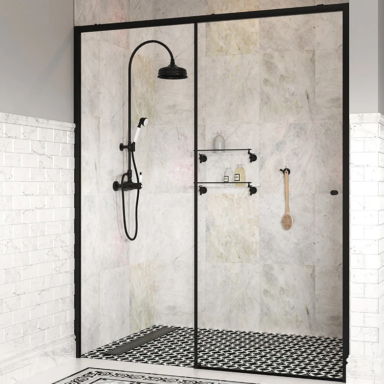 New Modern Design Bathroom Black Frame Shower Room Cabin 10mm Tempered Glass Sliding Shower Door