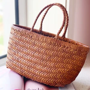 French Style A-380 Dragon Diffusion Woven Bag First Layer Cowhide Genuine Leather Basket Handbag Two Open Cotton Internet