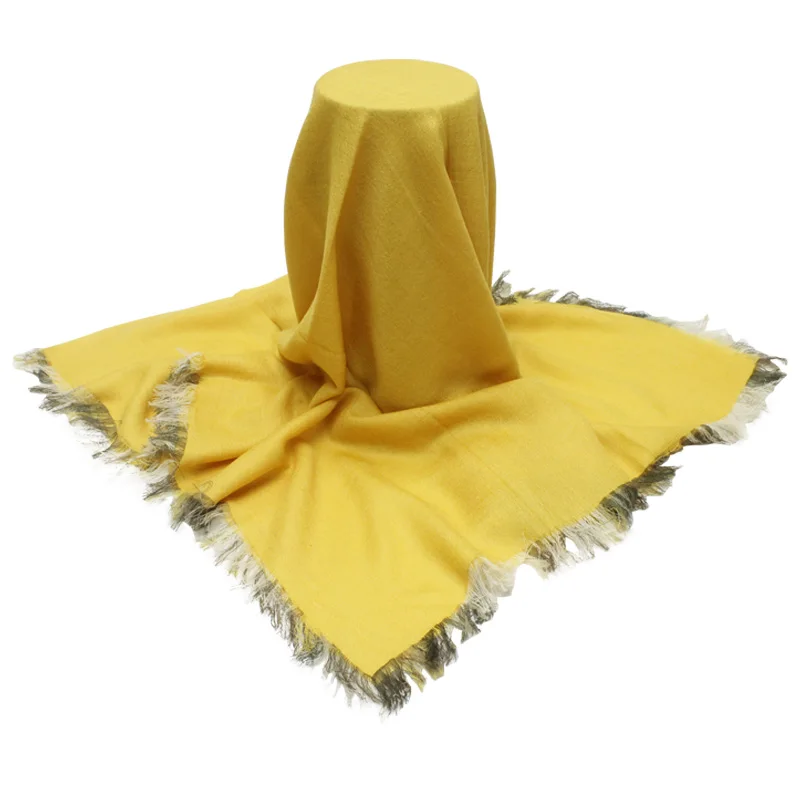 hot selling plain color yellow tassel warm wool women scarf for