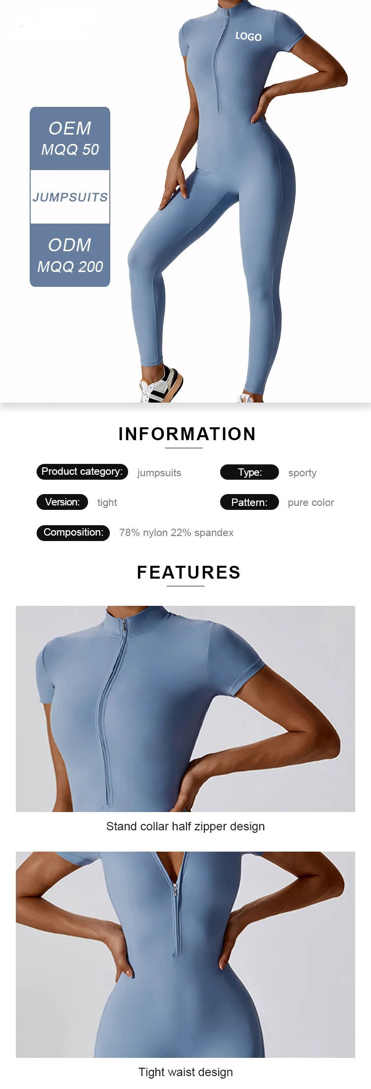 Wholesale Customize Short Sleeve Workout Jumpsuit Women Zip Up Leggings ...