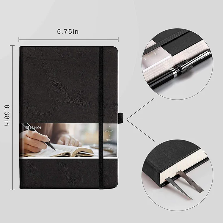 256 Pages A5 Journal Square Grid Notebooks for Work Executive Hardcover Leather Inner Pocket Pen Loop