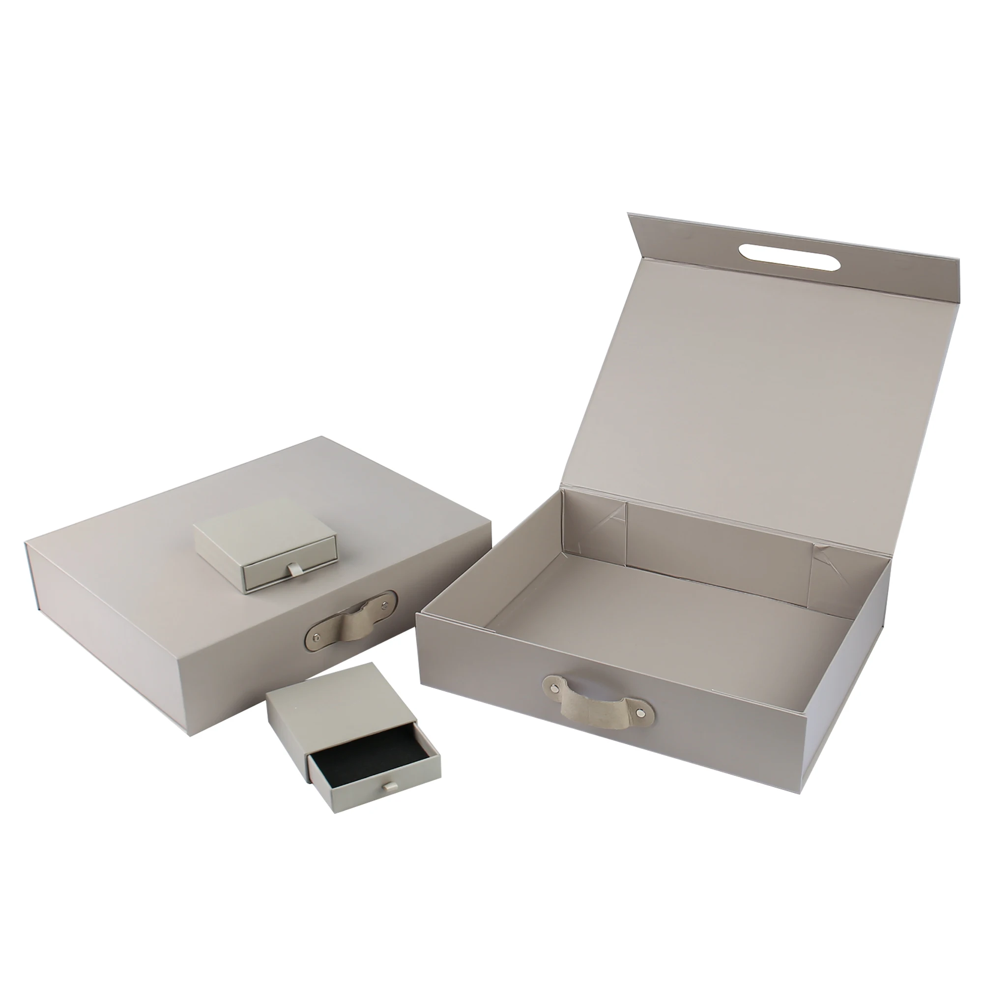 Custom Recyclable Luxury Gift Box New Design Folding Specialty Paper Cardboard Magnetic Flip Rigid Box with Leather Handle manufacture