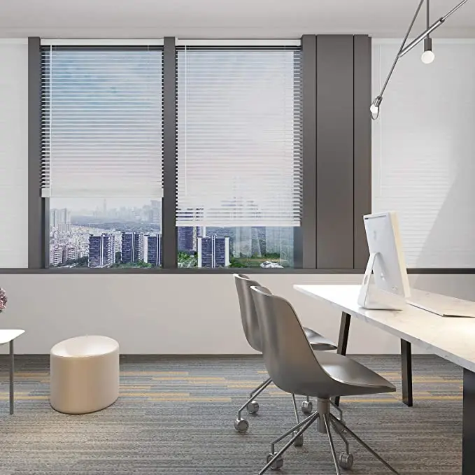 Non-Leaded PVC Slats Vinyl Horizontal Window Blinds White Cordless Faux-Wood Venetian Blind With Tilt Wand