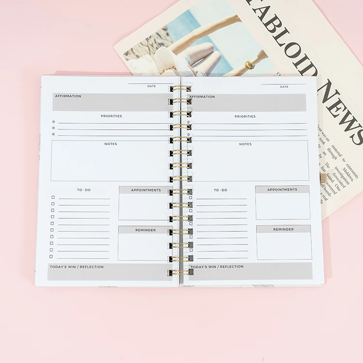 Factory Customized Delicate High Quality Pink Customizable Interior Page Format Spiral Notebook