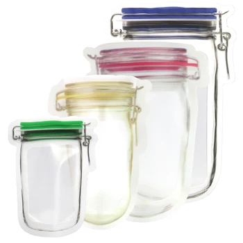 Reusable Kitchen Organizing Bags Stand up Zip Lock Jar Bags Freezer Food Storage Bottle Shaped Zipper Mylar Bags