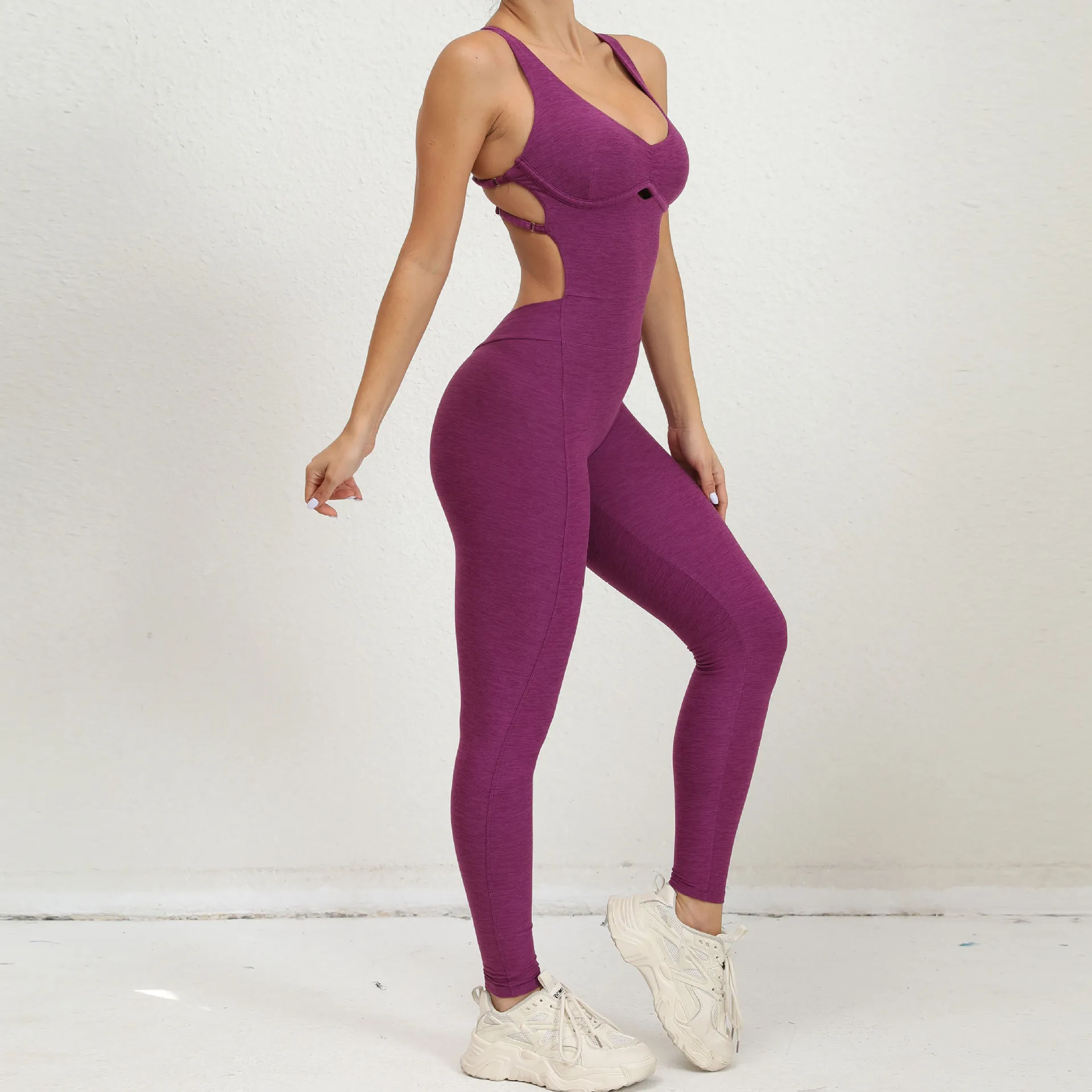 Comfortable Yoga Sets Jumpsuits for Women Built-in Bra Romper Full Length Unitard  One Piece Jumpsuits Gym Wear Activewear details