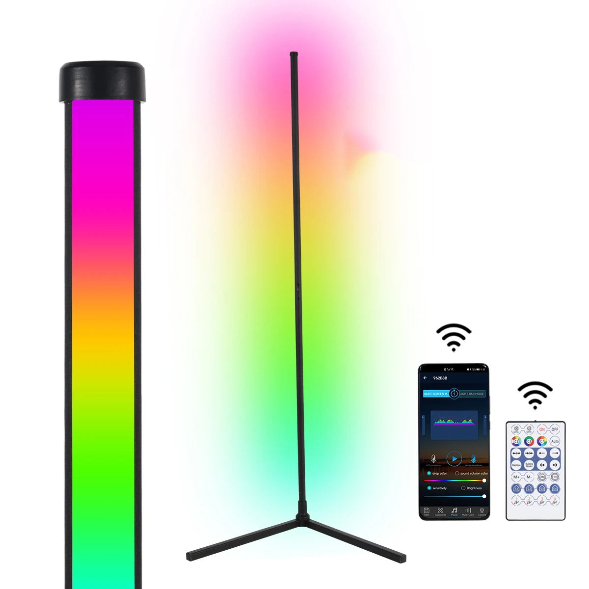 Прямая поставка в наличии Скандинавский современный напольный светодиодный RGB светильник с приложением для смартфона или удаленным угловым светильником 140 см