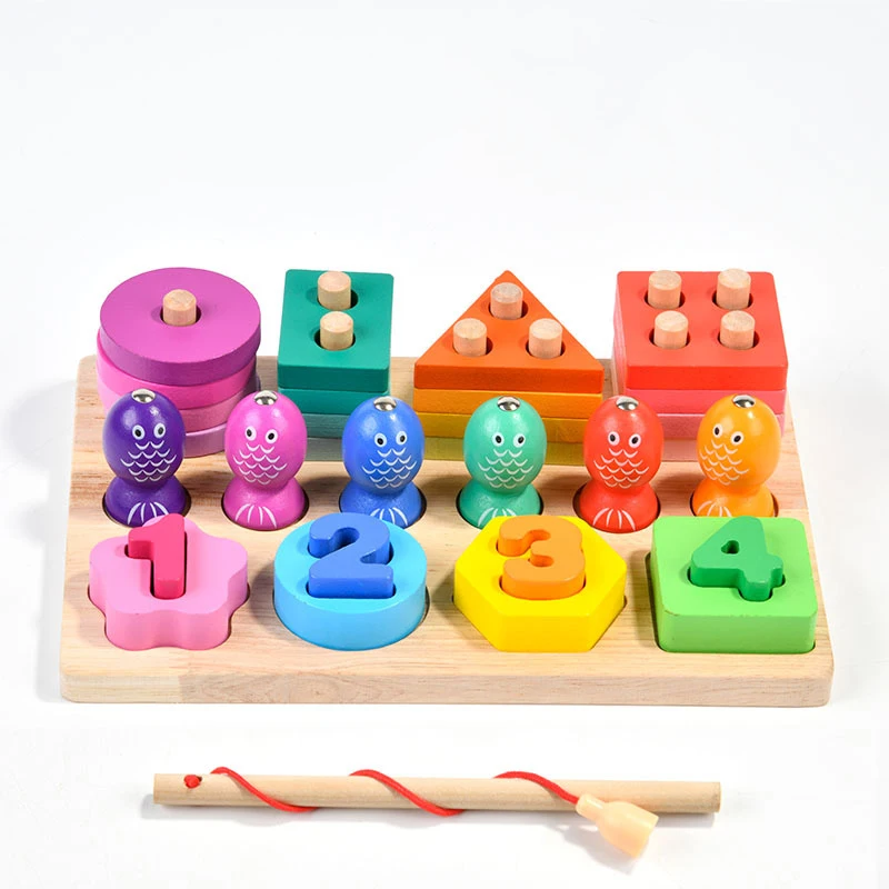 Wooden Magnetic Fishing Geometry Intelligence Shapes Matching Blocks Educational Toys for Kids Montessori teaching aids 2024