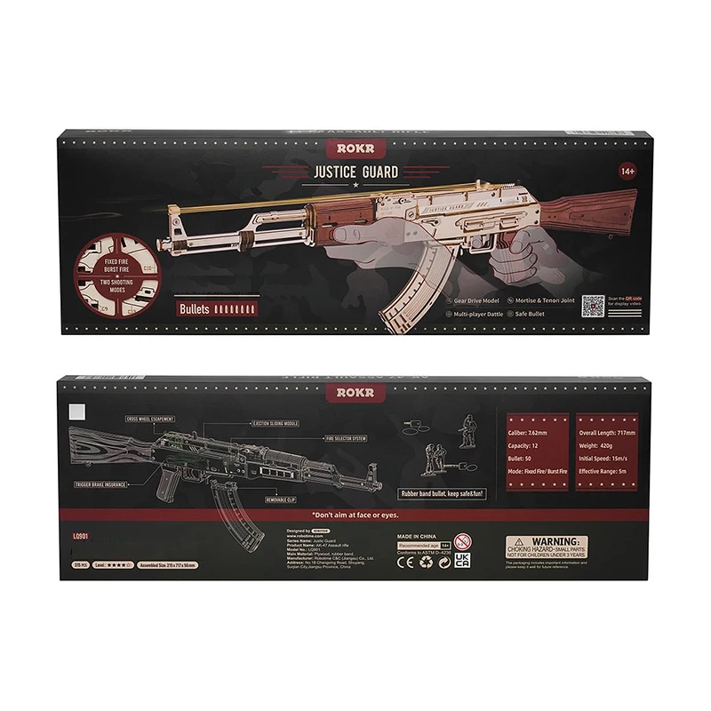 Robotime Rokr US Warehouse 3D Wooden Puzzles LQ901 Rubber Band Gun Model Kit Toy Guns for Adults
