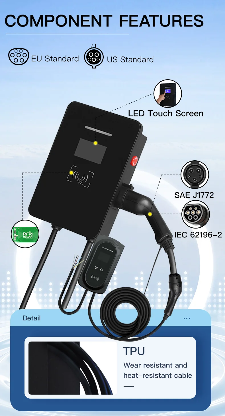 Ac Ev Charger Type 1 And Type 2 Fast Charging Wall-mounted 11kw Ev ...