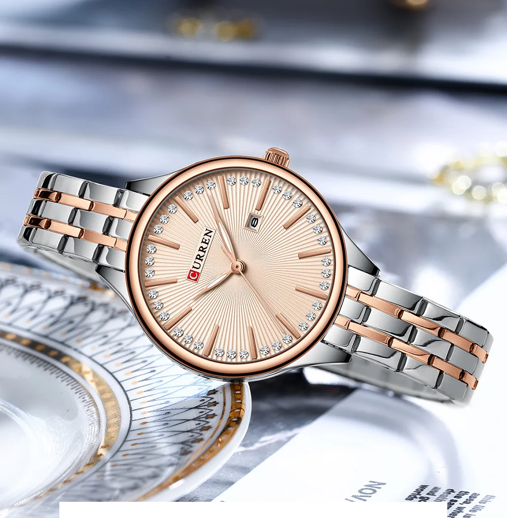 CURREN 9099 Small Dial Simple Design Quartz Watch Fashion Calendar Casual Waterproof Stainless Steel Strap Business Lady Watches