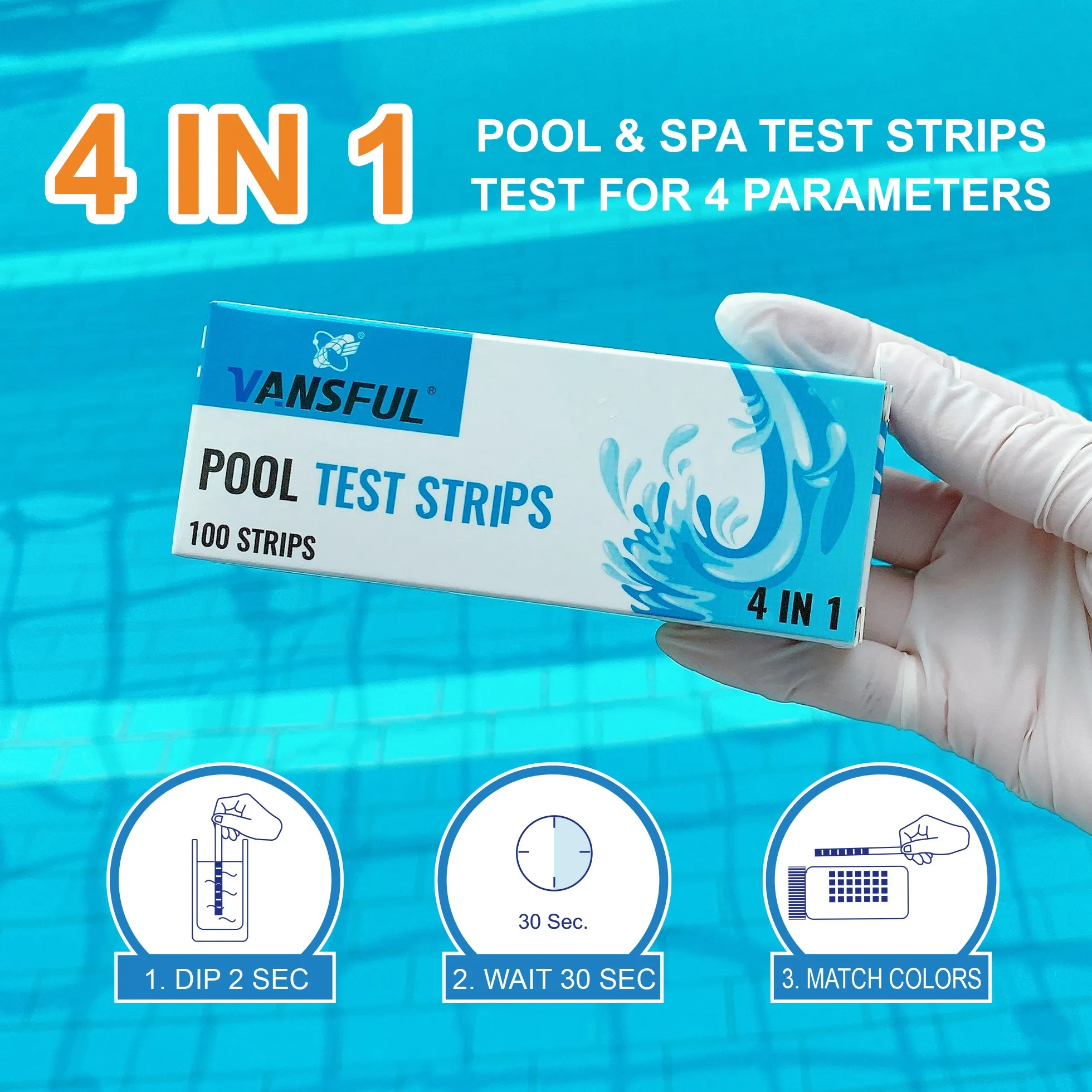 4 in 1 Pool and Spa test Kit Chlorine Pool test Strips Water Quality test Strips