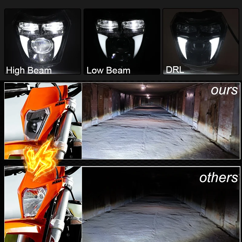 High Power High Lumen 65W 6600Lm Headlight Waterproof for Ktm Xc Sx Sxf Exc Dirt Bike Best Motorcycle Led Headlamps